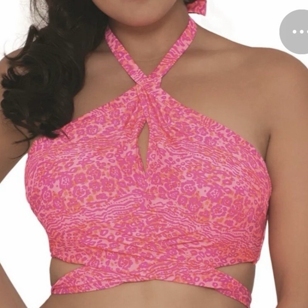 Curvy Kate 36E bra Daze cross over bandeau Pink Halter Bikini Top Twist Keyhole